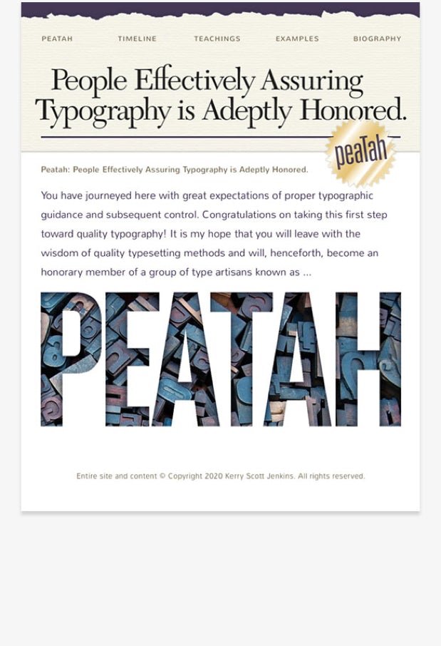 Home page from the Peatah typography website.
